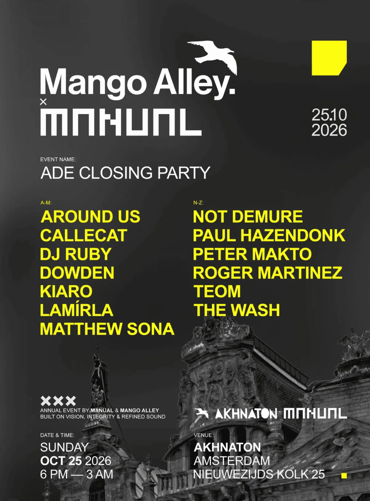 Mango Alley x Manual ADE Closing Party 2026 at Akhnaton