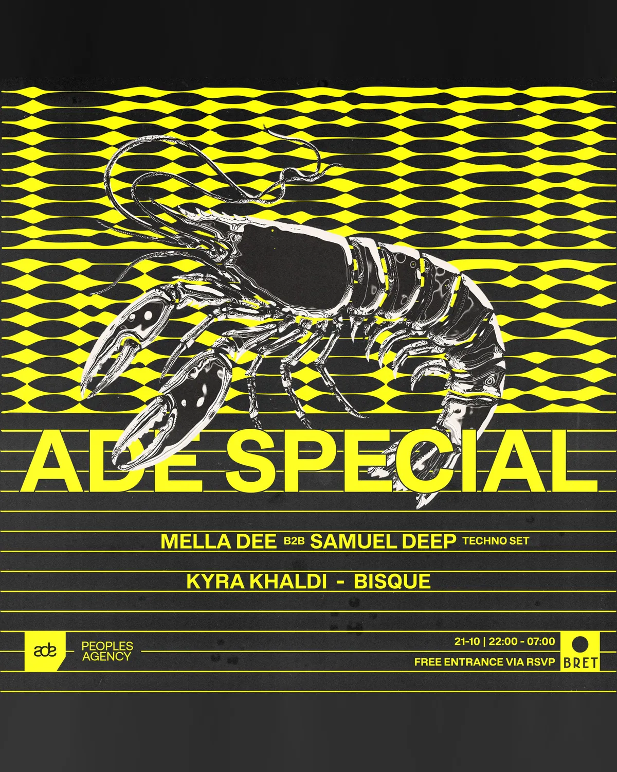 LOBSTER INVITES - MELLA DEE B2B SAMUEL DEEP (TECHNO SET), KYRA KHALDI & BISQUE - FREE EVENT - ADE at BRET